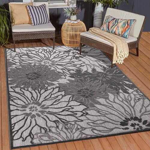 Muratap Outdoor Teppich Wetterfest - Floral - Boho Design Modern UV-beständig Teppich für Außen Garten Balkon Terrasse Badezimmer Dekoration - Große: 60x110 cm - Farbe: Grau 2 von Muratap