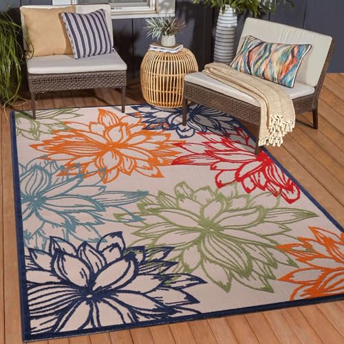 Muratap Outdoor Teppich Wetterfest - Floral - Boho Design Modern UV-beständig Teppich für Außen Garten Balkon Terrasse Badezimmer Dekoration - Große: 60x110 cm - Farbe: Mehrfarbig 3 von Muratap