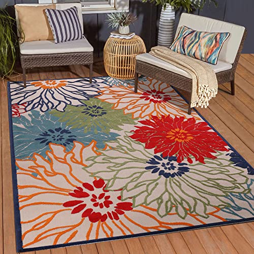 Muratap Outdoor Teppich Wetterfest - Floral - Boho Design Modern UV-beständig Teppich für Außen Garten Balkon Terrasse Badezimmer Dekoration - Große: 60x110 cm - Farbe: Mehrfarbig 4 von Muratap