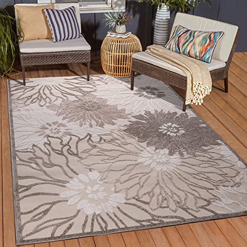 Muratap Outdoor Teppich Wetterfest - Floral - Boho Design Modern UV-beständig Teppich für Außen Garten Balkon Terrasse Badezimmer Dekoration - Große: 160x230 cm - Farbe: Creme 2 von Muratap