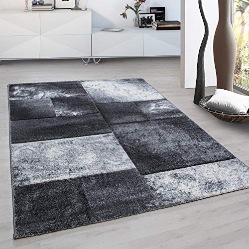 Muratap Hawaii Teppich - Warmer Kurzflor Teppich Atmosphärisch Wohnzimmer Deko Blöcke Karo Design für Fußbodenheizung geeignet - 120x170 cm - Farbe: Grau von Muratap