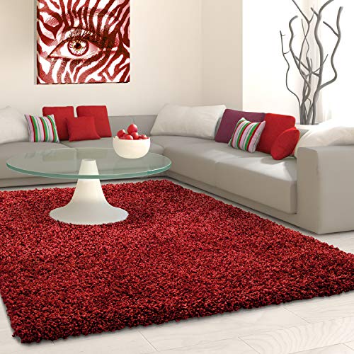 Muratap Teppich Wohnzimmer Weich - Basic Shaggy - Hochflor Teppich Wohnzimmerteppich, Schlafzimmerteppich Pflegeleicht und Fusselfrei - Große: 100x200 cm - Farbe: Rot von Muratap