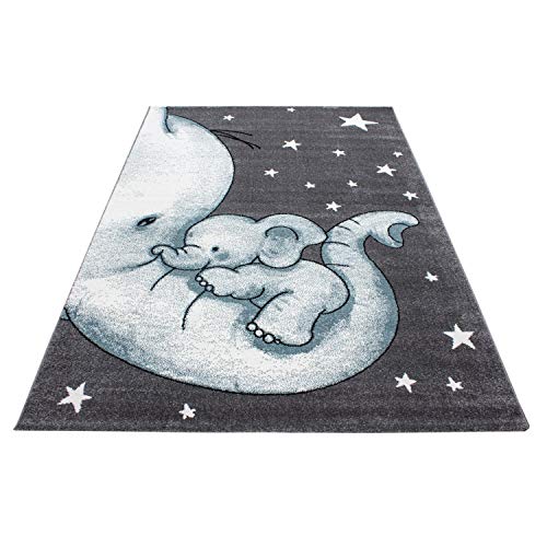 Muratap Kids Olifant Kinderteppich - Kurzflor Weicher Teppich für Kinderzimmer Babyzimmer Jungen Spielzimmer Geschenk Baby Kinder - Oeko-TEX - 120x170 cm - Farbe: Blau von Muratap