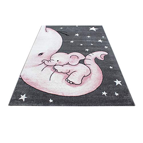 Muratap Kids Olifant Kinderteppich - Kurzflor Weicher Teppich für Kinderzimmer Babyzimmer Mädchen Spielzimmer Geschenk Baby Kinder - 120x170 cm - Farbe: Rosa von Muratap