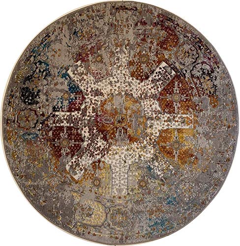 Muratap Vintage Teppich Picasso Feraghan - Traditioneller Kurzflor Teppich Klassiches Design Orient Muster, Weich und Pflegeleicht Oeko-TEX - Große: 200 cm - Rund - Farbe: Mehrfarbig von Muratap