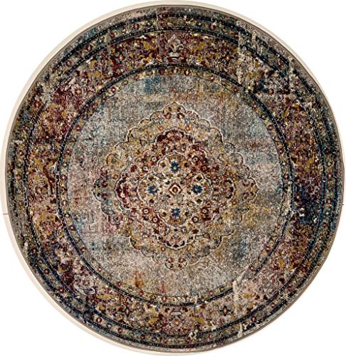 Muratap Klassich Orient Teppich Picasso Keshan - Traditioneller Orientalischer Perserteppich Modern Vintage Dekoration Wohnzimmer - Oeko-TEX - Große: 200 cm - Rund - Farbe: Mehrfarbig von Muratap