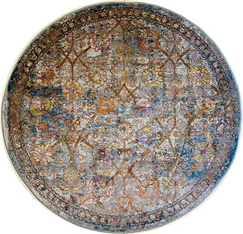 Muratap Klassich Orient Teppich Picasso Sarough - Traditioneller Orientalischer Perserteppich Modern Vintage Dekoration Wohnzimmer - Oeko-TEX - Große: 133 cm - Rund - Farbe: Blau von Muratap