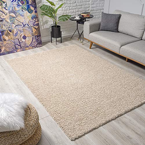 Muratap Teppich Wohnzimmer Modern - Loca Shaggy - Hochflor Teppich Weich und Warm Schmutzabweisend und Pflegeleicht Wohnzimmerteppich - Große: 140x200 cm - Farbe: Beige von Muratap