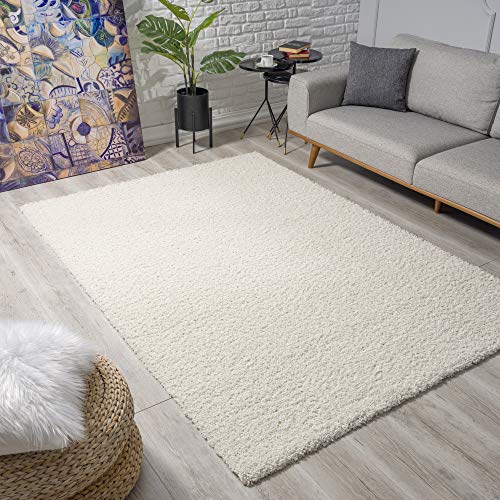 Muratap Teppich Wohnzimmer Modern - Loca Shaggy - Hochflor Teppich Weich und Warm Schmutzabweisend und Pflegeleicht Wohnzimmerteppich - Große: 160x230 cm - Farbe: Creme von Muratap