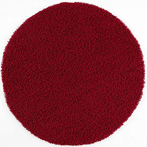 Muratap Teppich Wohnzimmer Modern - Loca Shaggy - Hochflor Teppich Weich und Warm Schmutzabweisend und Pflegeleicht Wohnzimmerteppich - Große: 200 cm - Rund - Farbe: Rot von Muratap