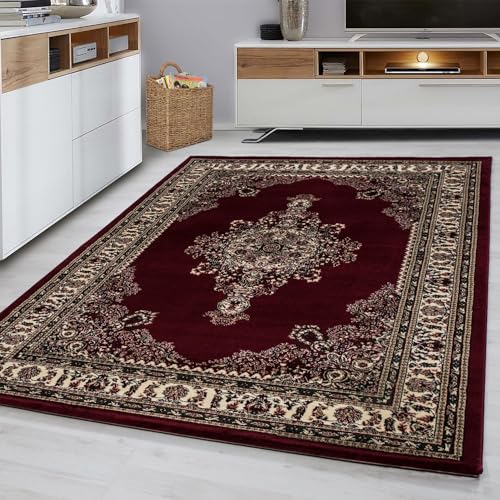 Muratap Marrakesh Naizar Teppich - Kurzflor Teppich Klassich Orientteppich Vintage Traditioneller Muster Perserteppich Deko - 240x340CM - Farbe: Rot von Muratap