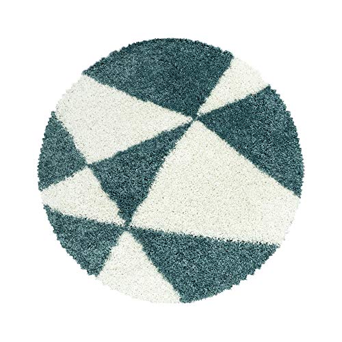 Muratap Maxima Soft Shaggy Teppich Rund Blau/Weiß - Hochflor Teppich mit einzigartigem Design für Wohnzimmer, Schlafzimmer, Arbeitszimmer Oeko-TEX - Größe: 80 cm - Rund von Muratap