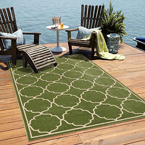 Muratap Outdoor Teppich Wetterfest - Berlin - Modern Teppich für Innen und Außen Garten Balkon Terrasse Küche Wohnzimmer Badezimmer - Große: 140x200 cm - Farbe: Grün von Muratap