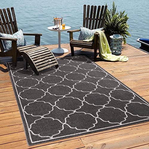 Muratap Outdoor Teppich Wetterfest - Berlin - Modern Teppich für Innen und Außen Garten Balkon Terrasse Küche Wohnzimmer Badezimmer - Große: 240x330 cm - Farbe: Grau von Muratap