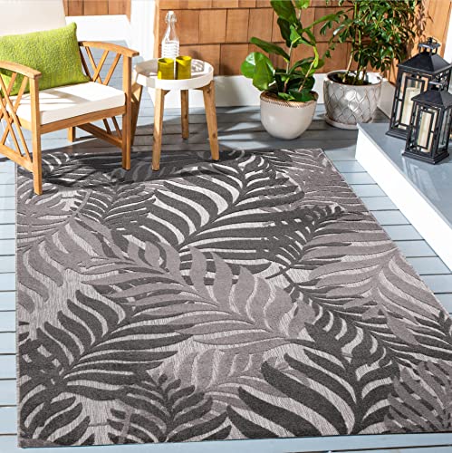 Muratap Outdoor Teppich Wetterfest - Floral - Boho Design Modern UV-beständig Teppich für Außen Garten Balkon Terrasse Badezimmer Dekoration - Große: 120x170 cm - Farbe: Grau von Muratap