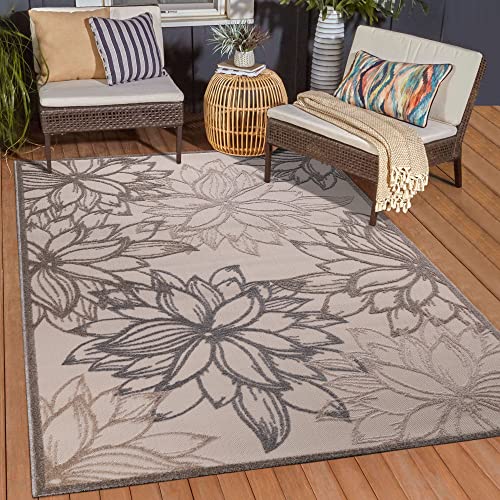 Muratap Outdoor Teppich Wetterfest - Floral - Boho Design Modern UV-beständig Teppich für Außen Garten Balkon Terrasse Badezimmer Dekoration - Große: 140x200 cm - Farbe: Creme 3 von Muratap