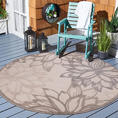 Muratap Outdoor Teppich Wetterfest - Floral - Boho Design Modern UV-beständig Teppich für Außen Garten Balkon Terrasse Badezimmer Dekoration - Große: 150 cm - Rund - Farbe: Creme 3 von Muratap