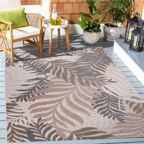 Muratap Outdoor Teppich Wetterfest - Floral - Boho Design Modern UV-beständig Teppich für Außen Garten Balkon Terrasse Badezimmer Dekoration - Große: 160x230 cm - Farbe: Creme von Muratap