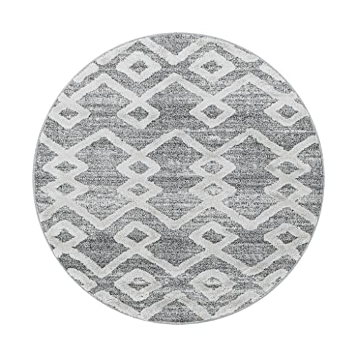 Muratap Pisa Modern Design Rund Teppich Grau 3 - Kurzflor Teppich mit Weich Langflor Boho Stil Farbecht Schalldämmend und Wasserabweisend - Große: Ø80 cm - Rund von Muratap