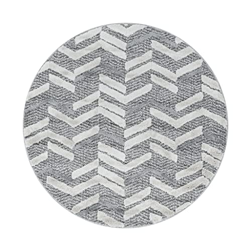 Muratap Pisa Modern Design Rund Teppich Grau 4 - Kurzflor Teppich mit Weich Langflor Boho Stil Farbecht Schalldämmend und Wasserabweisend - Große: Ø80 cm - Rund von Muratap