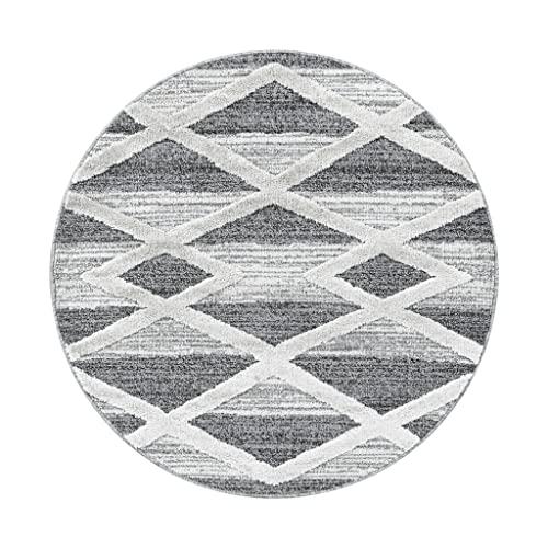 Muratap Pisa Modern Design Rund Teppich Grau 7 - Kurzflor Teppich mit Weich Langflor Boho Stil Farbecht Schalldämmend und Wasserabweisend - Große: Ø80 cm - Rund von Muratap