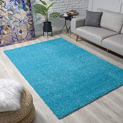 Muratap Teppich Wohnzimmer Modern - Loca Shaggy - Hochflor Teppich Weich und Warm Schmutzabweisend und Pflegeleicht Wohnzimmerteppich - Große: 120x170 cm - Farbe: Türkis Blau von Muratap