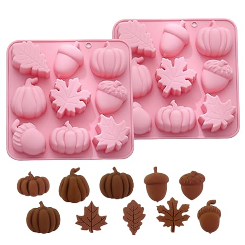 Herbst Formen, 2Pcs Silikon Herbst Kürbis Form Schokolade Formen 9 Raster Kandis Fondant Backform für Diy Ernte Erntedank Party Dekor (Rosa) von Murezima