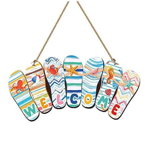 Sommerhausschuhe Hängeschild, Kreatives Flip Flops Willkommensschild, Holzschild Haustürdekoration, Eiscreme Hausschuhe Schild mit Seilen für Bauernhof Strand Hängedekor 34x17.5cm von Murezima