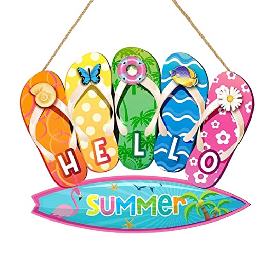 Sommerhausschuhe Hängeschild, kreatives Flip Flops Willkommensschild, Holzschild Haustürdekoration, Eiscreme Hausschuhe Schild mit Seilen für Bauernhof Strand Hängedekor 33x26cm von Murezima