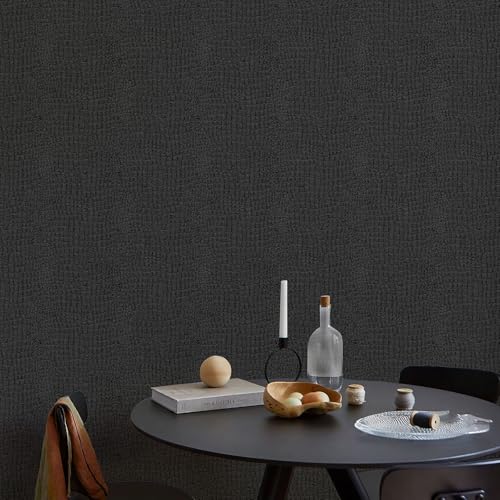 Murgall Schwarze Krokodil Tapete Wasserdicht Papier Kunstleder Matte Krokodil Strukturierte Tapete Nicht-geklebte Tapete für Zuhause und Büro 44x1200cm (Nicht Selbstklebend) von Murgall