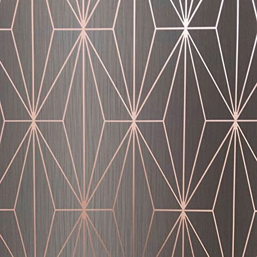 Muriva Ltd 703015 Kayla 703015 Vinyl-Tape, geometrische Dreiecke und Strass, 10 m Rolle aus Carbon und Rosegold von Muriva