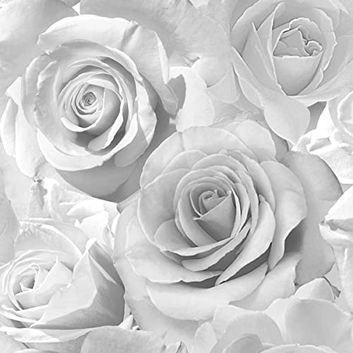 Madison Glitter Blumen-Tapete mit funkelnden Rosenblüten aus Profilschaum-Vinyl von Muriva Silver - 139520 von Muriva