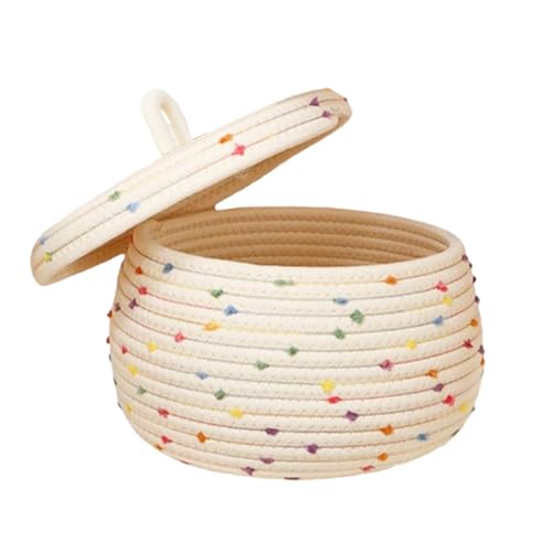 Boho Baumwollseil Körbchen Geflochten, Klein Korb Geflochten Seil Aufbewahrungskorb Gewebte Korb Rund Baumwollseilkorb Mit Deckel, Gewebte Körbe Zur Aufbewahrung Von Garn, Spielzeug Und Kleinigkeiten von Murman