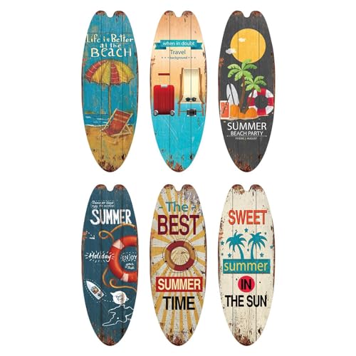 Klein Surfbrett Deko Aus | 1/6 Stück Surfbrett Strandschild | Dekoratives Surfbrett Schilder Mit Haken | Vintage Surfbrett Sommer Ozean-Themen Hotel Wanddekoration Für Strandparty von Murman