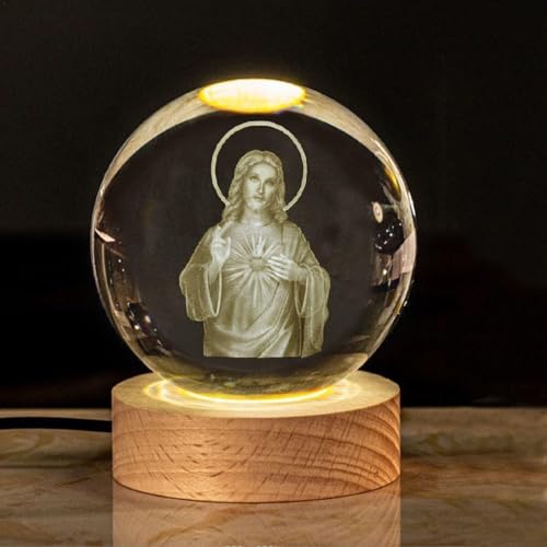 Kristallkugel Nachtlicht LED Kristallkugel Lampe Mit Gravierten Christlichen Katholizismus Figuren Und Holzsockel Kristallkugel Nachtlicht Geschenke Für Aktivitäten Von Kirchenmitgliedern Souvenirs von Murman