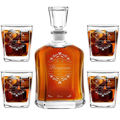 Maverton Whiskey Karaffe + 2/4 / 6er Whiskygläser Set mit Gravur - 700ml Whisky Dekanter - Geschenk zum Hochzeitstag für Paar - Monogramm von Maverton