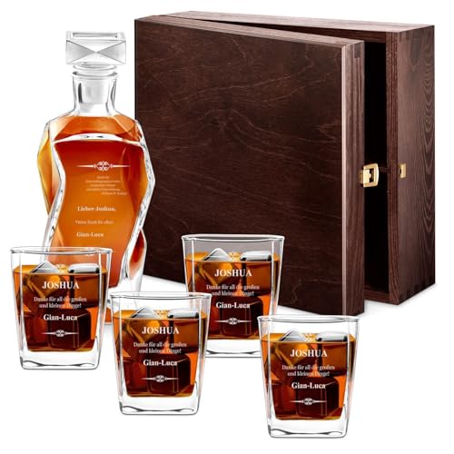 Maverton Whiskey Karaffe + 4 / 6er Whiskygläser Set mit Gravur - 700ml Whisky Dekanter - Weihnachtsgeschenke - Geschenk zum Geburtstag für Männer - Danksagung von Maverton