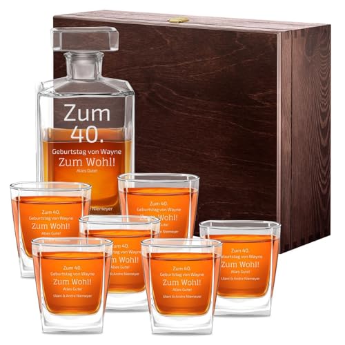 Maverton Whiskey Karaffe + 6er Whiskygläser Set - mit Gravur - Whisky Dekanter - 700ml - Geschenk zum Geburtstag für Männer - Zum Wohl! von Maverton