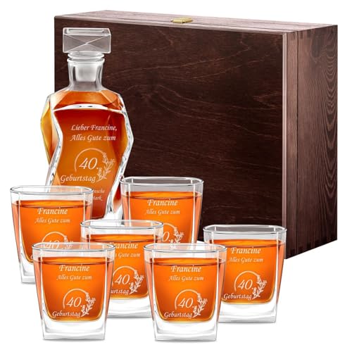 Maverton Whiskey Karaffe + 6 Whiskygläser Set mit Gravur - 700ml Whisky Dekanter - Perfekte Man Presents - Vatertagsgeschenk – Männergeschenke - Geburtstagsgeschenk Mann - Glückwünsche von Maverton