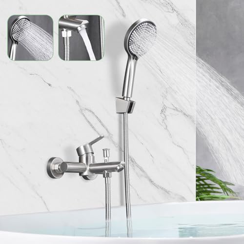 Mursche Badewannenarmatur mit Handbrause Wasserhahn Badewanne - Dusche Armatur mit Brause Gebuerstet Duscharmatur Handbrause Einhebelmischer Edelstahl Badarmatur wandmontage für Bad Badezimmer Mursche Badewannenarmatur mit Handbrause Wasserhahn Badewanne - Dusche Armatur mit Brause Gebuerstet Duscharmatur Handbrause Einhebelmischer Edelstahl Badarmatur wandmontage für Bad Badezimmer von Mursche