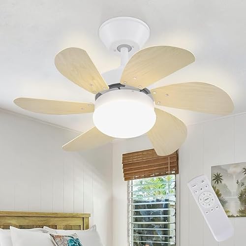 Mursche Deckenventilator mit Beleuchtung und Fernbedienung Leise - Deckenlampe Ventilator Deckenleuchte E27 Fassung 6 Flügeln Modern Holzoptik Timing Design 75cm Wohnzimmerlampe für Schlafzimmer von Mursche