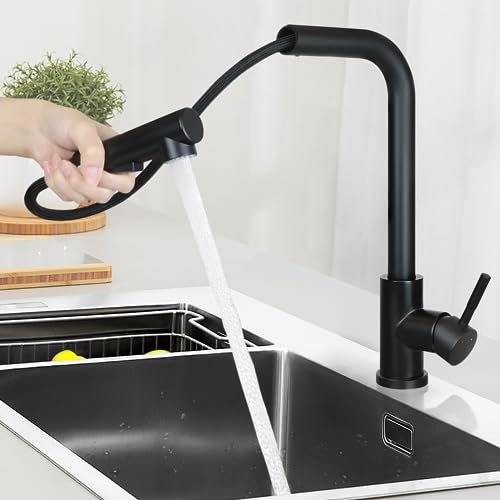 Mursche Küchenarmatur Schwarz Armatur Küche - Wasserhahn Ausziehbar Spültischarmatur Mit Brause Küchenwasserhahn Drehbar Mischbatterie Hochdruck Küchenspüle Kitchen Schlauch 360° Küchenhahn Matt von Mursche