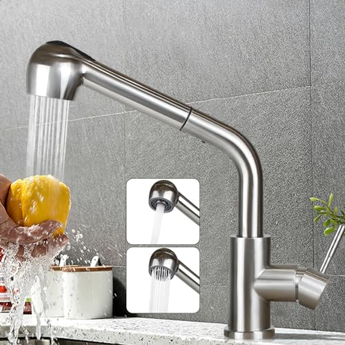 Mursche Wasserhahn Küche Küchenarmatur Ausziehbar mit Brause: Gebürstet Armatur Edelstahl Handbrause Mischbatterie Spültischarmatur mit 2 Strahlarten 360° Drehbar Küchenwasserhahn für Spüle Garten Bad von Mursche