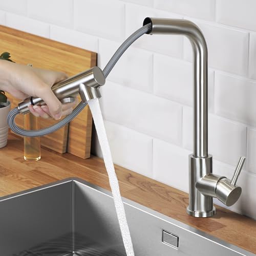 Mursche Wasserhahn Küche Küchenarmatur Ausziehbar - Mischbatterie mit Brause Spültischarmatur Spüle 360° Drehbar Armatur Edelstahl mit 2 Strahlarten Küchenwasserhahn - Gebürstet Nickel von Mursche
