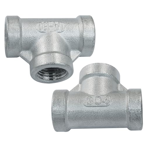 Murtenze 1/4 Zoll T-Stück – 3-Wege-Gewinde-T-Stück aus 304 Edelstahl, gegossene Schlauchverschraubungen, Gewindeadapter für Gas, Öl (2 Stück) von Murtenze