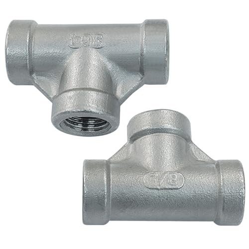 Murtenze 1/8 Zoll T-Stück – 3-Wege-Gewinde-T-Stück aus 304 Edelstahl, gegossene Schlauchverschraubungen, Gewindeadapter für Gas, Öl (2 Stück) von Murtenze