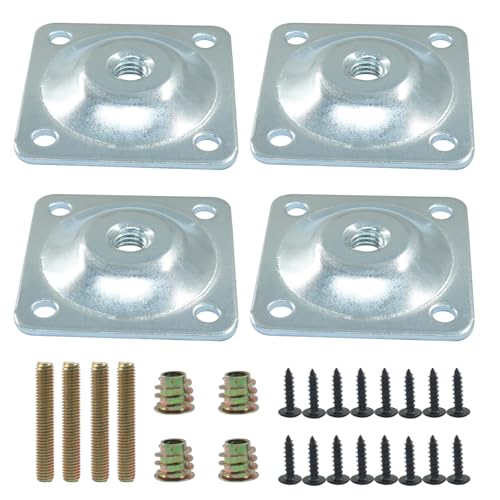Murtenze 4 Stück Bein-Montageplatten, 5/16 Zoll (M8) Montage-T-Platten mit Aufhängerschrauben, Schrauben stärken Möbelreparatur für Sofa/Couch/Sitz (Silber) von Murtenze