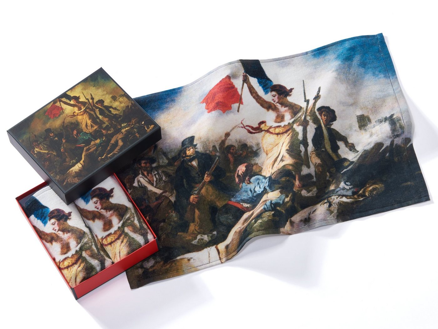 MuseARTa Gästehandtücher Eugène Delacroix - Die Freiheit führt das Volk, Baumwolle (2-St), MuseARTa Gästehandtücher (2 Stück), Kunstwerke ca.60x40cm Geschenkbox von MuseARTa