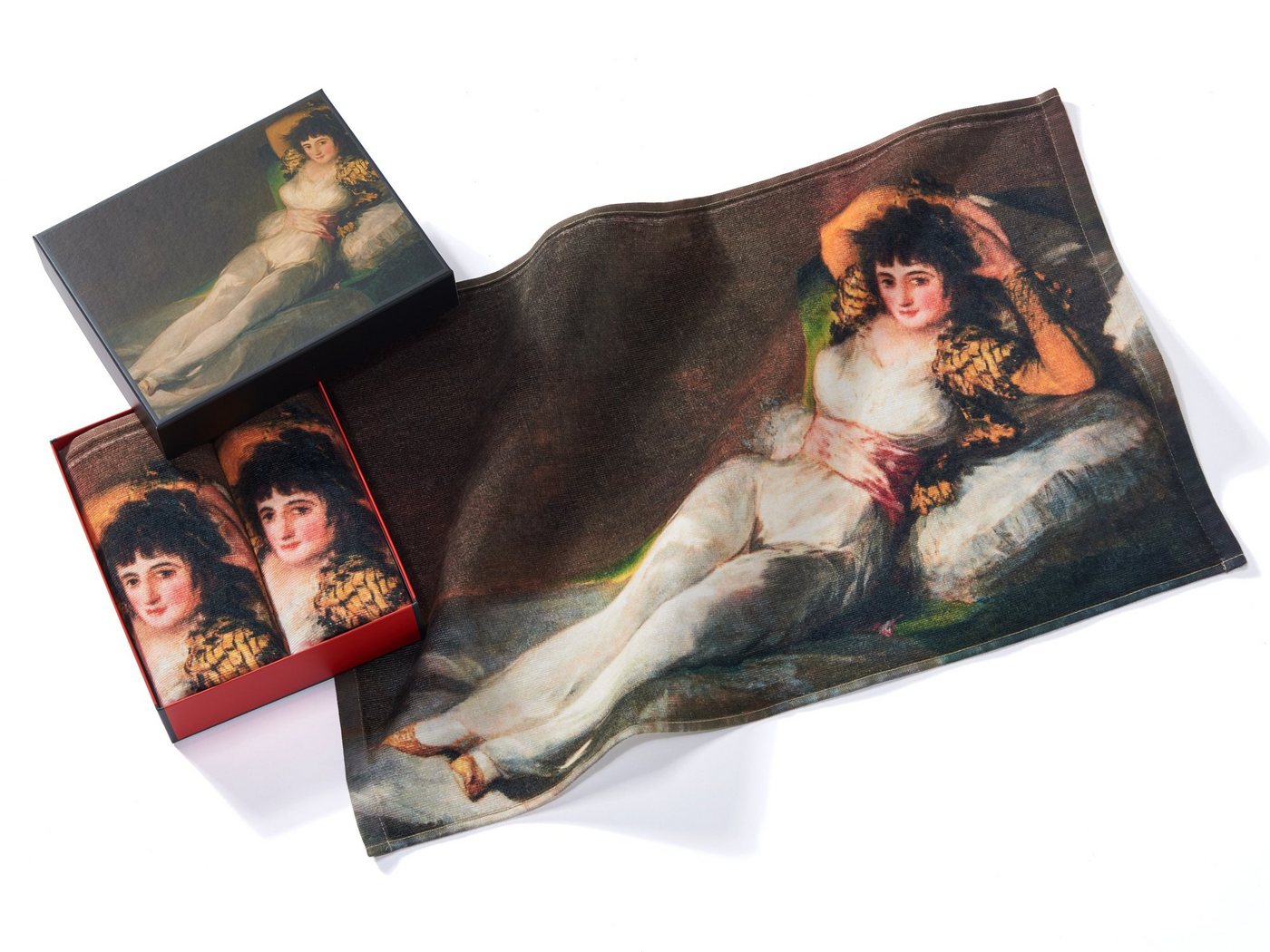 MuseARTa Gästehandtücher Francisco de Goya - Die bekleidete Maja, Baumwolle (2-St), MuseARTa Gästehandtücher (2 Stück), Kunstwerke ca.60x40cm Geschenkbox von MuseARTa