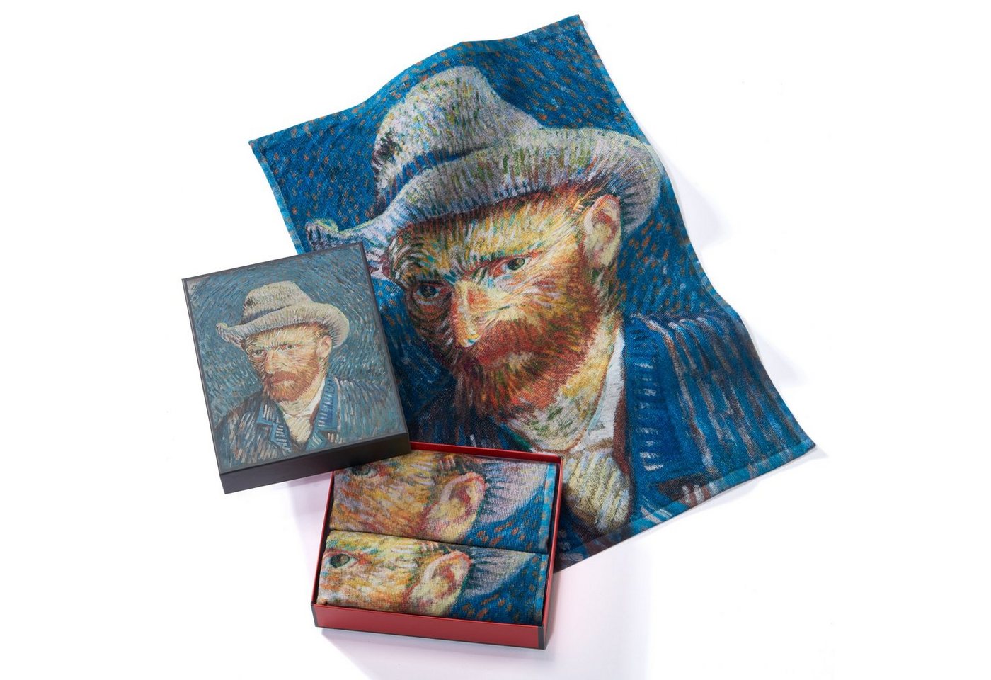 MuseARTa Gästehandtücher Vincent van Gogh - Selbstbildnis mit grauem Filzhut, Baumwolle (2-St), MuseARTa Gästehandtücher (2 Stück), Kunstwerke ca.60x40cm Geschenkbox von MuseARTa